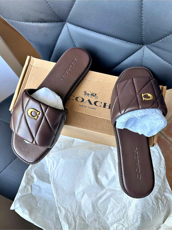 Coach Shoes - COACH Holly Quilted Leather Slide Sandal Brown